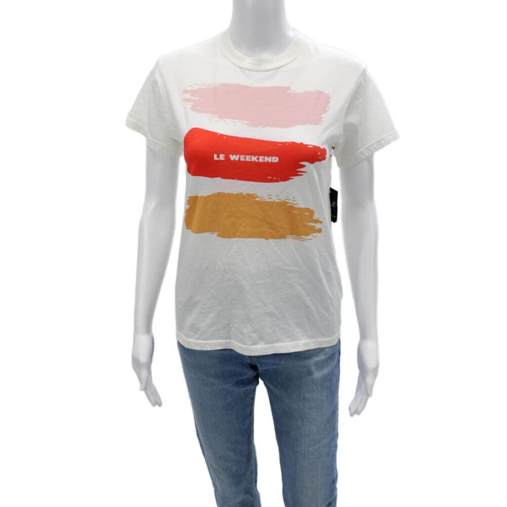 Monogram Women Basic White Crew Neck Graphic T-Shirt Short Sleeve Size XS